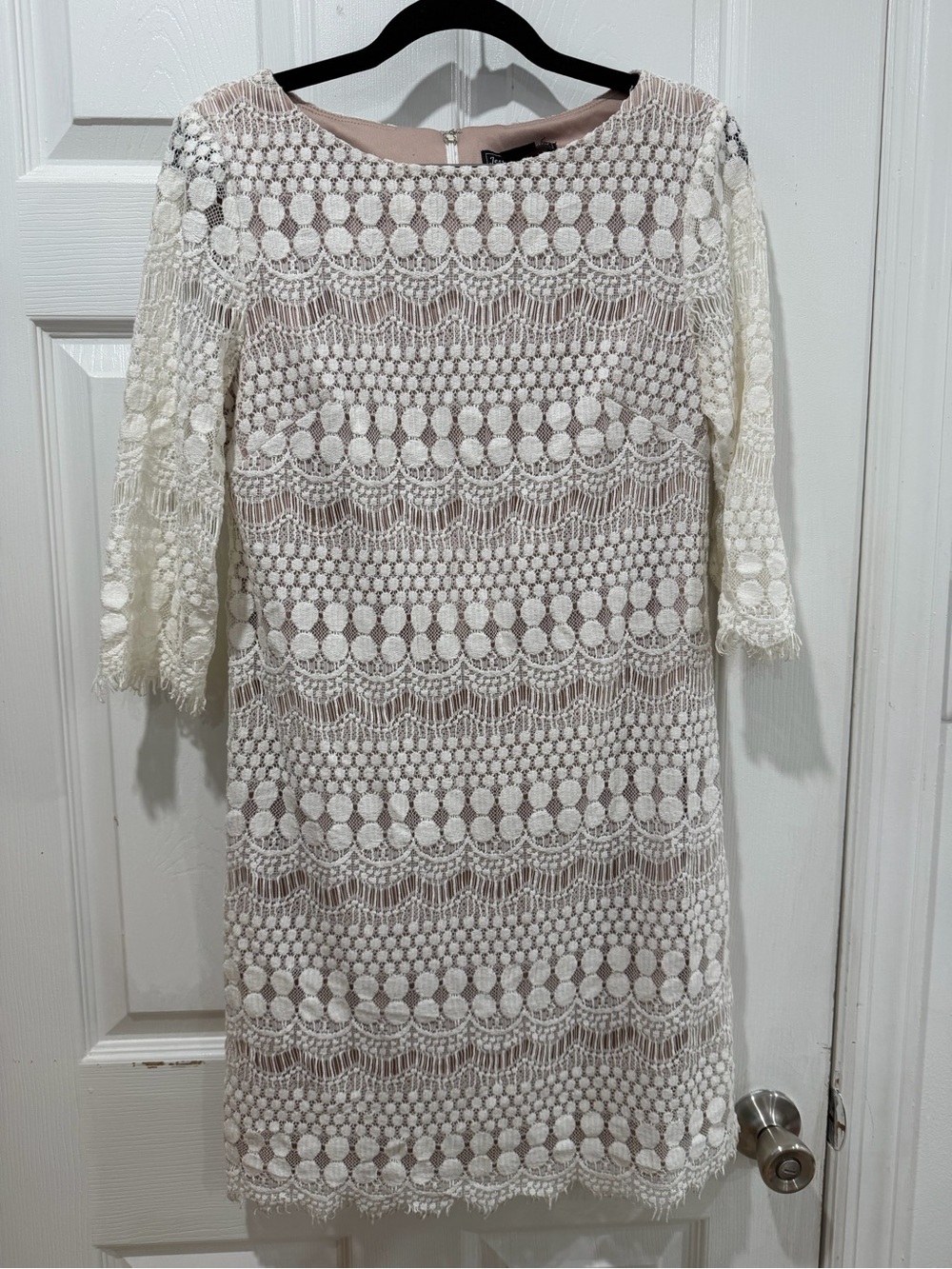 Jessica Howard Ivory Lace Overlay Long Sleeve Shift Dress